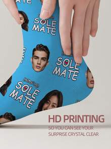 1 Pair Customizable Men's Mid-Calf Socks With Personalized Face Pattern, Print Any Face On Socks, Personalized Photo Socks, Fun Custom Image Mid-Calf Socks, Suitable For Valentine's Day, Birthday, Gift, Halloween And Other Occasions, Personalized Customization - Multicolor - View 3