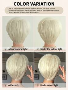 NAMM Short Bob Platinum Blonde Wigs For Women Layered Pixie Cut Wig With Curtain Bangs Natural Looking Synthetic Heat-Resistant Wigs For Daily Party Use 10 Inch ( Dark Brown ) - Multicolor - View 8