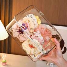 1pc Transparent Plastic Hair Accessory Storage Box With Hinged Lid, Dust-Proof Clear Organizer For Hair Ties, Hair Clips, Headbands And Small Jewelry - Multicolor - View 3