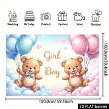 2D Flat 1-Pack Gender Reveal Party Pink Blue Heart Star Pattern Backdrop, Suitable For Gender Reveal Party Cake Smash Photo Background, Photography Portrait Decoration Banner (Vinyl Material) - A - View 3