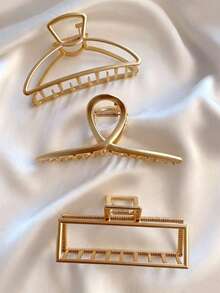 3pcs 11.3cm/4.47inch Women's Metal Exquisite Straight Crescent-Shaped Square Large Alloy Hair Claw Clips Fashion Versatile High-End Elegant Elegant Hair Accessories Suitable For Daily Wear, Outings, Washing Face, Bathing, Makeup, Matching Clothes, Hair Clips - Gold - View 8