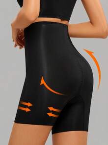 Women's Solid Color High Waist Casual Daily Waist-Shaping Shorts - Black - View 2