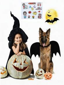1pc Black Soft Felt Bat Wings Pet Costume, Adjustable Hook And Loop Strap, Cute Halloween Cat Bat Wings Cosplay Harness Set Accessory, Suitable For Small Dogs And Cats, Party Dress Up Photo Prop, Autumn Style - Multicolor - View 12