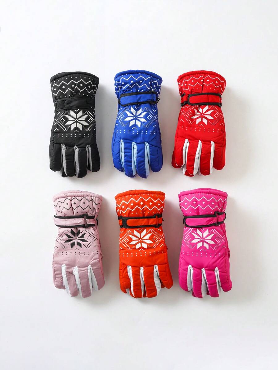 1 Pair Kids Snowflake Versatile Multi-Color Outdoor Snow Play Gloves ...