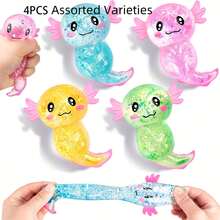 Coconut Oil Glitter Axolotl Squishy Toy, Maltose Filled Transparent Amphibian Slow Rebound Stretchable Squeeze Toy, Malleable Tactile Stress Relief Toy, Random Color, Suitable For Boys And Girls Classroom Rewards, Party Favors And Anxiety Relief - Multicolor - View 9