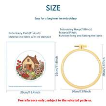 4 Styles Pastoral Cottage Floral Embroidery Full Material Kit With Round Embroidery Hoop, Countryside Landscape House And Flower 3D Embroidery, Beginner DIY Handmade Gift, Home Wall Decor Hanging Painting - Multicolor - View 3