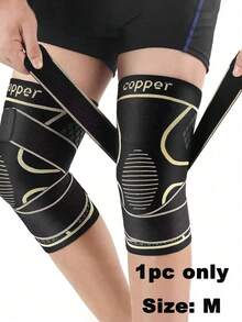 6pcs/1set Black Copper Knee Pads, With Strap Quick Closure, Nylon Blend Compression Sleeve, Knitted Sports Knee Support, Modern Design For Men, Suitable For Daily Activities, Breathable And Stable Support - Multiple Styles - View 15