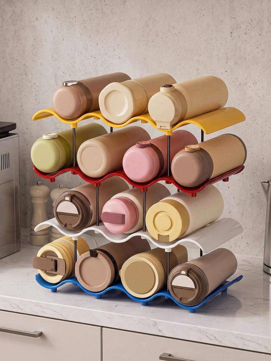 Kitchen Countertop Cup Rack, Multi-Layer Wave Shaped Mug Holder, Freestanding Desktop, Directly Placed On Countertop For Instant Use. Vibrant Appearance Matches Modern & Cream Kitchen Style, Ideal For Home Kitchen Countertops Storage Arrangement. - Multicolor - View 1