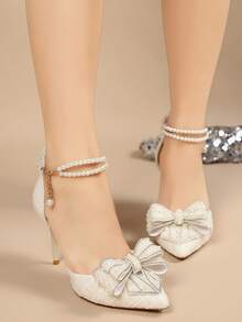 Square Toe Low Vamp High Heel Pumps Hollow Chunky Heel Sandals For Women - White - View 4