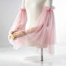 1 Pair Romantic Ruffle Long Loose Tulle Sleeve Cuffs, Exquisite Bridal Accessory, Suitable For Wedding Dress, Party And Travel Photography - Pink - View 1