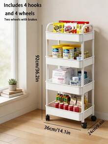 3/4/5-Tier Movable Storage Rack, Home Floor Trolley, Kitchen Multi-Layer Cart, Bathroom Storage Cart, Bedroom Snack Storage Rack, Bookshelf, Home Decor, Living Room Storage, Suitable For Living Room, Kitchen, Bedroom, Bathroom - White - View 12