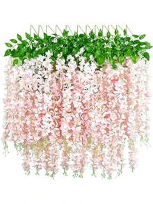 18pcs Artificial Wisteria Vine Garland, 3.75ft Pink Silk Hanging Flower String, Faux Wisteria Flower Garland, Suitable For Wedding Arch, Garden Wall, Home Party Decoration, Artificial Hanging Floral Plant Decor - Baby Pink - View 8