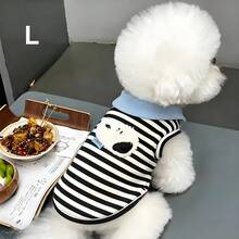1件寵物狗/貓背心，輕量春秋夏季條紋無袖背心，適合泰迪貴賓犬及其他小型寵物衣物 - 黑與白 - 查看 12