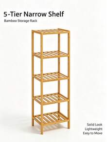 5層方形竹製收納架，角落收納層架尺寸 36*33*144cm，穩固多功能收納架，省空間多層置物架，適合存放客廳書籍、陽台植物及其他日常用品 - 查看 4