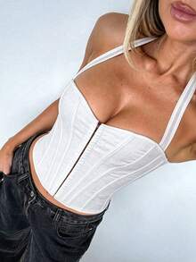 Y2K Women's Fishbone Corset Spaghetti Strap Bodycon Camisole, Summer Rave Music Festival Country Concert Halloween Party Outfit - White - View 7