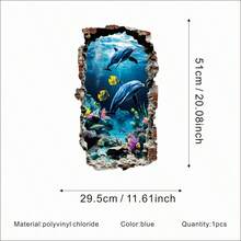 1 片 30x60 厘米 2D 水下海豚礁墙贴 - 逼真海洋生物墙贴，自粘可移除 PVC 浴室墙面装饰，充满活力的海洋主题家居装饰 - 彩色 - 查看 6