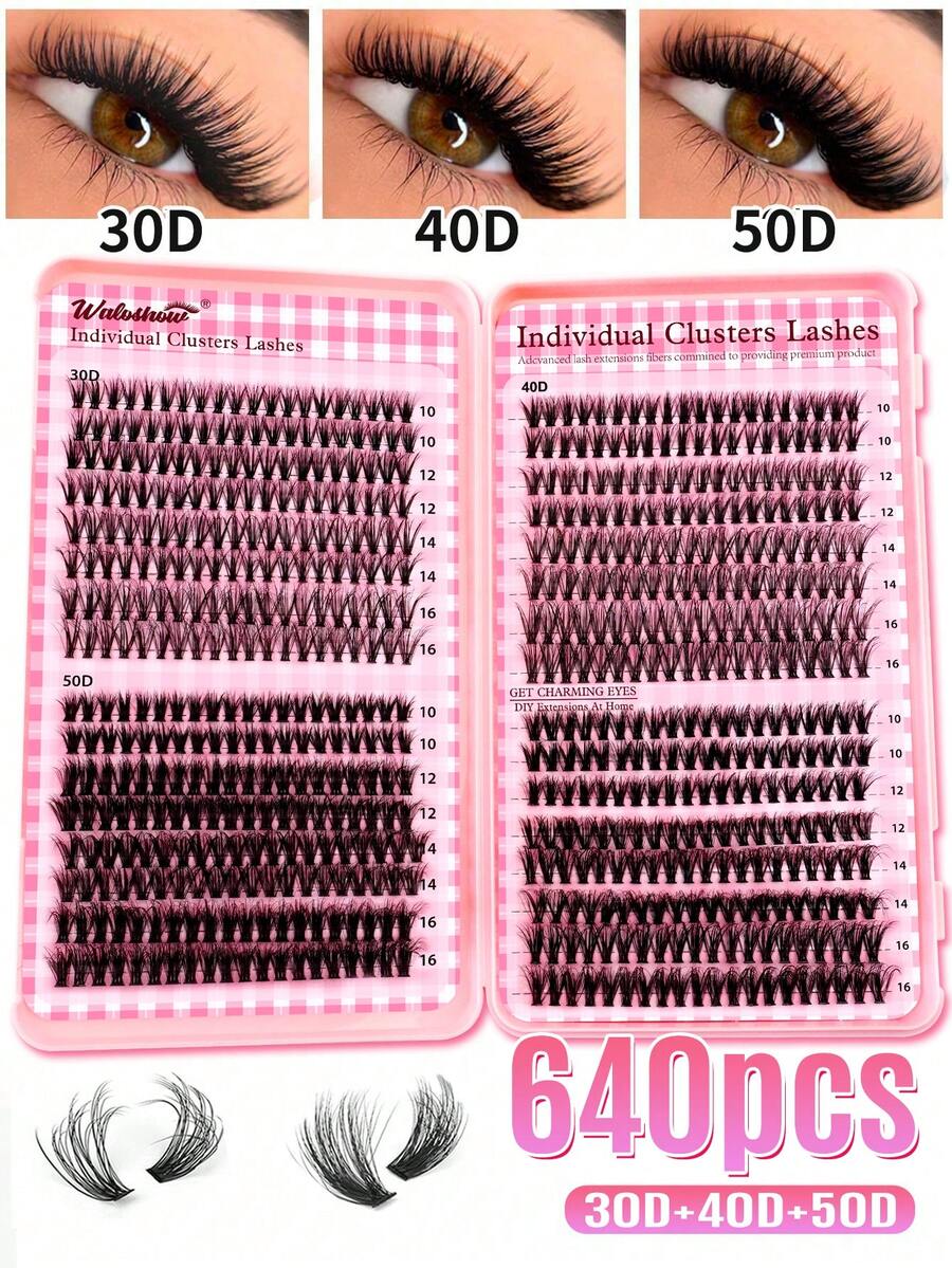 Waloshow Multi-Style 640 30D+40D+50D/10D 20D DIY Faux Mink Eyelashes - High-End D Curl Natural Voluminous Single Eyelashes, Suitable For DIY Eyelash Extensions - Reusable, Lightweight And Easy To Apply - C - View 1