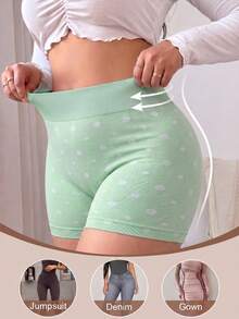 1 Peça Shorts de Cintura Alta com Poá Plus Size Feminino, Calcinha Camada com Cobertura Total, Roupa Íntima Casual Diária Feminina - Verde - Visão 1