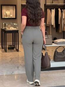Women's Polyester Straight Leg Pants, Suitable For Autumn Daily Wear, Non-Stretch, Comfortable Fit - Grey - View 2