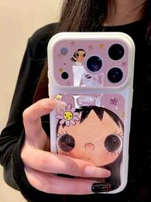 Casing Ponsel Premium Motif Graffiti Gadis Bunga Kartun Lucu Fashion Full Coverage Kompatibel Dengan iPhone 17/16 Pro Max/15/14/13/12/11 dengan Jendela Besar Pelindung - MultiWarna - View 2