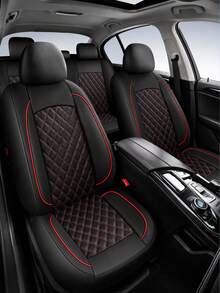 Universal PU Car Seat Cover Set, Diamond Quilted Car Seat Protector With Colorful Piping, Non-Slip Back Breathable Full Set Seat Cushions, Easy Installation Interior Accessories, Suitable For Sedan SUV Truck Pickup, Car Interior Protection Set - A - View 6