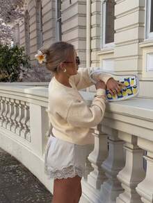 Cardigan Wanita Musim Gugur Musim Dingin Y2K Krem Beige Lembut Berbulu Rajut Lengan Panjang Kancing Depan Leher Bulat Atasan Cardigan Sweater Pakaian Kasual Sehari-hari - krem - View 6
