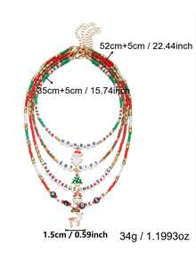 Christmas Colorful Rice Bead String Necklace Fashionable Santa Claus Christmas Tree Bell Multi-Layered Layered Necklace Set - Multicolor - View 5