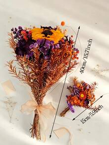 1 Set Artificial Autumn Color Floral Bouquet Set, For Home Decor, Valentine's Day Gift, Hand Bouquet And Corsage Set, Photography Props, Suitable For Bohemian Style Room Floral Decoration, Wedding Vase Bedroom Floor Decoration - Multicolor - View 3