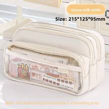 1pc Large Capacity Pencil Case, Multi-Functional Color Block Design, Aesthetic Desktop Accessory For Students Back To School Seas, First Day Of School - Multicolor - View 14