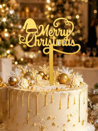 3/6/9pcs Merry Christmas PMMA Cake Toppers, Gold Acrylic Santa Claus Snowflake Christmas Tree Decor, Holiday Atmosphere Cake Toppers, Baking Supplies, Cake Accessories, Holiday Gifts, Baking Store Essentials, Ideal Christmas Gift