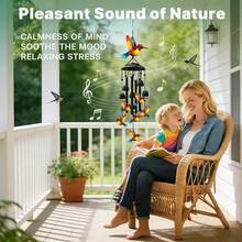 Outdoor Hummingbird Wind Chime, Black Metal Outdoor Wind Chime, Suitable For Women/Men Hummingbird Decor, Garden/Yard Decoration, Gift For Grandmother/Mother's Anniversary/Birthday, Durable Outdoor Wind Chime. Halloween, Christmas Decorative Wind Chime - one-size - View 4