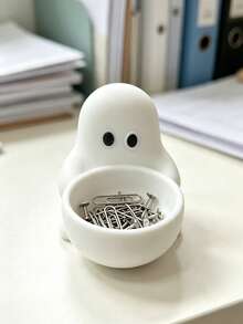 Halloween Cute Ghost Storage Bowl, Ghost Figurine, Decorative Storage, Round Candle Holder Base, Storage Tray, Home Decor, Suitable For Office, Desktop, Bookshelf, Tiered Tray, Halloween Decoration Essential, Halloween Gift Essential, Back To School Season, Back To School Essential - Multicolor - View 4