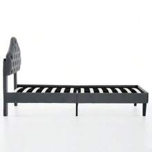 Twin Size Upholstered Platform Bed Frame With Adjustable Headboard, Velvet Single Bed With Wood Slat Support, No Box Spring Needed, Easy Assembly, 90x200cm - 灰色 - 查看 6