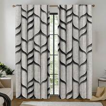 2pcs Digital Printed Curtains, Gray & Black Wave Geometric Pattern, Modern Industrial Style, Suitable For Living Room, Bedroom, Office Decoration - Multicolor - View 1
