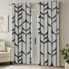 2pcs Digital Printed Curtains, Gray & Black Wave Geometric Pattern, Modern Industrial Style, Suitable For Living Room, Bedroom, Office Decoration - Multicolor - View 9