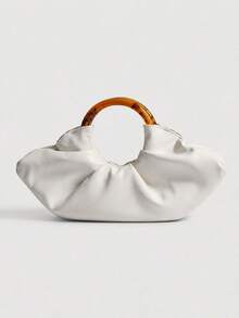 Fashionable Minimalist Pleated Cloud Handbag, Classic Style Women's Solid Color Cloud-Shaped Handbag In PU Leather With Magnetic Clasp Closure - White - View 4