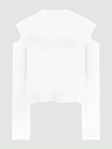 Atasan Rajut Bahu Terbuka Wanita YCYC, Sweater Pendek Lengan Panjang Bergaris Slim Fit, Musim Semi/Musim Gugur - Putih - View 6