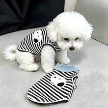 1件寵物狗/貓背心，輕量春秋夏季條紋無袖背心，適合泰迪貴賓犬及其他小型寵物衣物 - 黑與白 - 查看 8