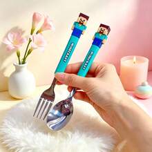 2pcs Cartoon Pixel Character Cutlery Set, 2-Piece Spoon And Fork, Cute Block Character Handle Utensils, Suitable For Party, Holiday, Dining, Gift Cutlery - 1set - View 3