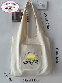 Fashionable Minimalist Versatile Cartoon Print Canvas Bag - Beige - View 2