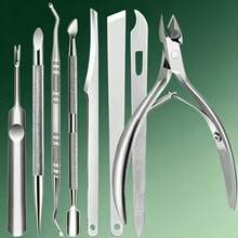 8pcs Stainless Steel Manicure & Pedicure Set With Dead Skin Clipper + Double-Ended Dead Skin Pusher, Non-Slip Handle Home Dead Skin Care Tools - Silver - View 9