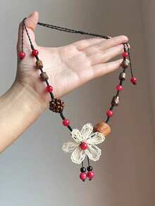 Bohemian Style Ethereal Floral Pendant Necklace For Women, New Chinese Vintage Sweatshirt Chain - Multicolor - View 3