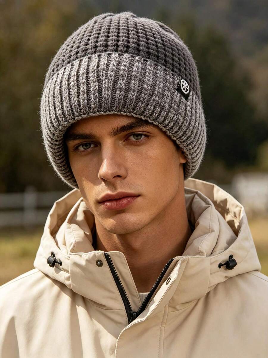 1pc Colorblock Letter Knit Hat, Windproof, Sun Protection, UV Protection, 3D Textured, Foldable, Fashionable Versatile, Elegant Style, Soft & Comfortable, Breathable, Multi-Functional, Flattering Skin Tone, Slimming Face, Suitable For Beach, Outings, Hiking, Cycling - A - View 1