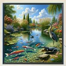 Pintura de Diamante 5D Completa de Jardim Feng Shui com Lago de Carpas, Paisagem Natural de Água com Céu Limpo, Lírio d'Água, Grama, Garça, Crocodilo e Peixes Nadando, Arte de Diamante DIY Feita à Mão, Diamantes Redondos 3D Coloridos com Camadas Delicadas, Decoração de Bottom para Sala de Estar e Sala de Chá com Riqueza & Sorte, Bordado em Pedra, Kit Completo de Ferramentas para Iniciantes, Ornamento Feito à Mão para Decoração Doméstica, Múltiplos Tamanhos - Conjuntos - Visão 6