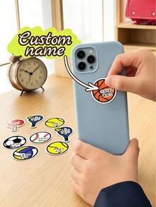 Custom Name Ball Theme Stickers, Sports Style Decals, Personalized Laptop Labels For Daily Decor, Customized Text Gift For Birthday Party Celebration, Customizable Fun Name Sticker For Friends, Waterproof Stickers, Fashionable, Family, Helmet Decals - Style a - View 1