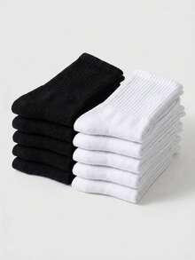 Driftmere 1/5 Pairs Mens Black White Sports Crew Socks, Solid Breathable Casual Athletic Socks, Comfortable Mid Calf Socks For All Seasons - Multicolor - View 5