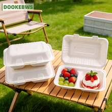25pcs Disposable Paper Hinged Lid Double Compartment Takeout Boxes, 6*9 Inch Rectangular Food Containers (15.5*23cm), Snack Boxes, Dessert Boxes, Bento Boxes, Perfect For Home Meal Prep, Parties, Picnics, Food Packaging, Camping, Travel And More - White - View 4