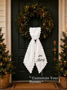 1pc Customized White Front Door Wreath Ribbon, Blank Satin Wreath Band, Embroidered Letter Pattern Solid Color Ribbon Accessory, Suitable For Christmas Party, Yard, Doorway, Indoor And Outdoor Wall - Multicolor - View 1