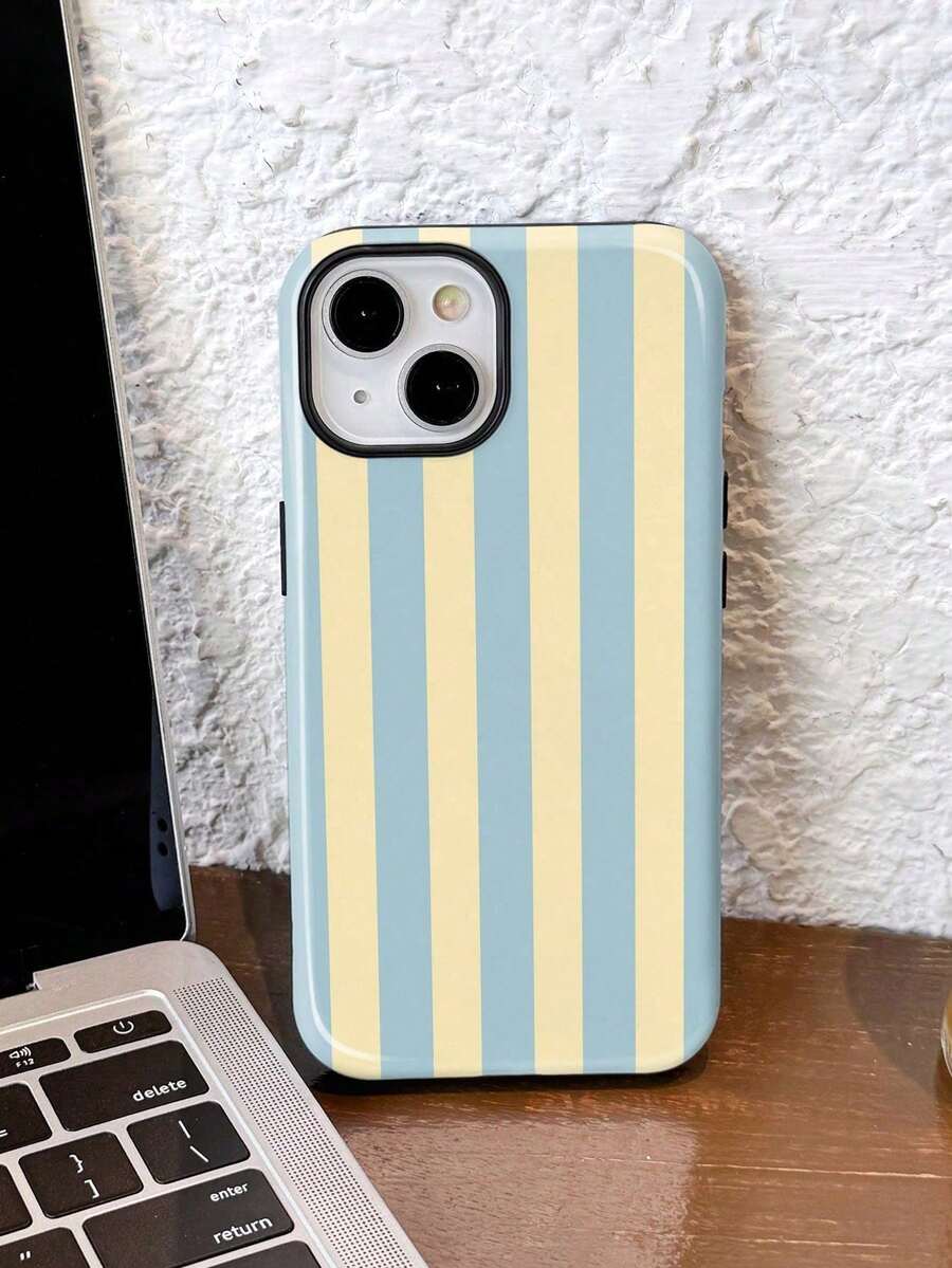 1 Piece Of Simple Artistic Style Colorful Striped Pattern Glossy Two-In-One Protective Case, Full-Cover Hard Phone Case, Compatible With Samsung/Compatible With 11/12/IPhone13/14/15/IPhone16/IPhone17 Pro Max - 白色5 - 查看 1