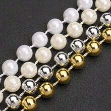 8mm 2Yard Christmas Bead Chain Golden Silvery Xmas Acrylic Pearl Beads Garland Christmas Tree Garland Chain Decorations For Xmas Tree Holiday Wedding DIY Decoration Supplies - Beaded Necklace - View 3